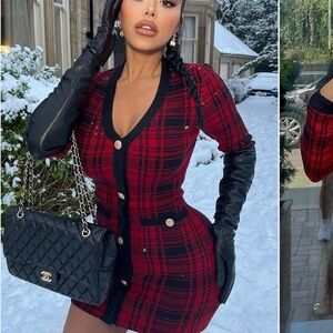 Fashion Nova Red and Black Plaid Dress